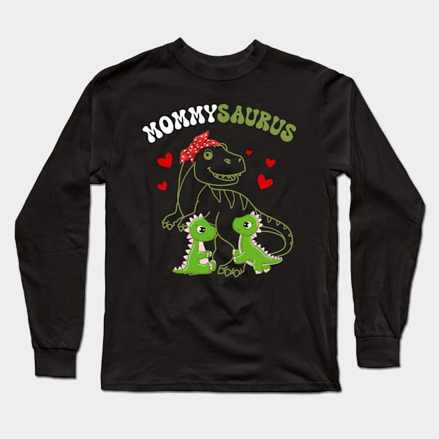 Mommysaurus Mommy 2 Kids Dinosaur Mom Mother's Day Long Sleeve T-Shirt by inksplashcreations